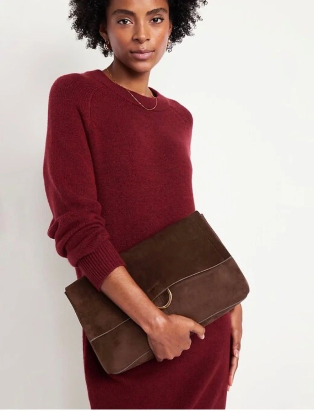 NWT Old Navy Romantic Oversized Clutch Dark Brown